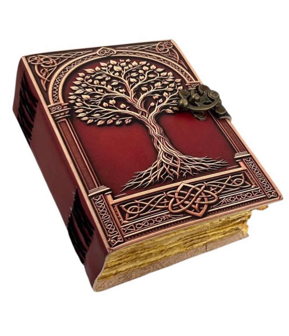 Large Grimoire leather journal, Print Tree of Life Journal, Blank spell book book of shadows Leather Celestial Gifts For Him Her